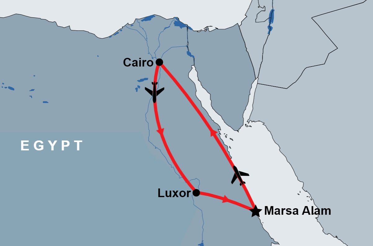 2 Day Cairo and Luxor from Marsa Alam by Flight route map